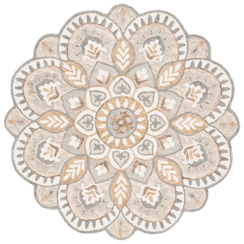 SAFAVIEH Handmade Novelty Sheyla Ornate Flower Wool Rug - 7' Round - Ivory/Beige