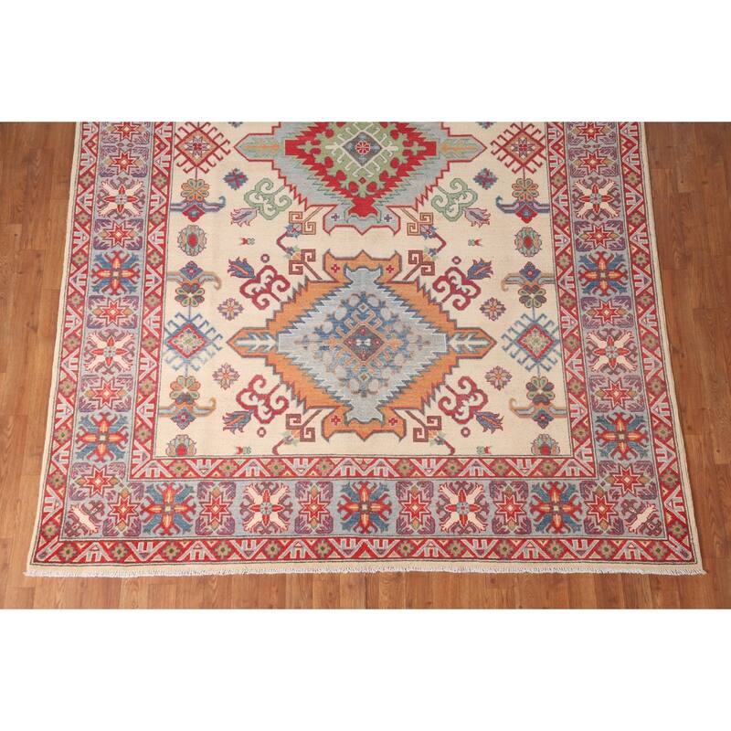 Kazak Living Room Area Rug Hand-Knotted Wool Carpet - 6'9" x 10'1"