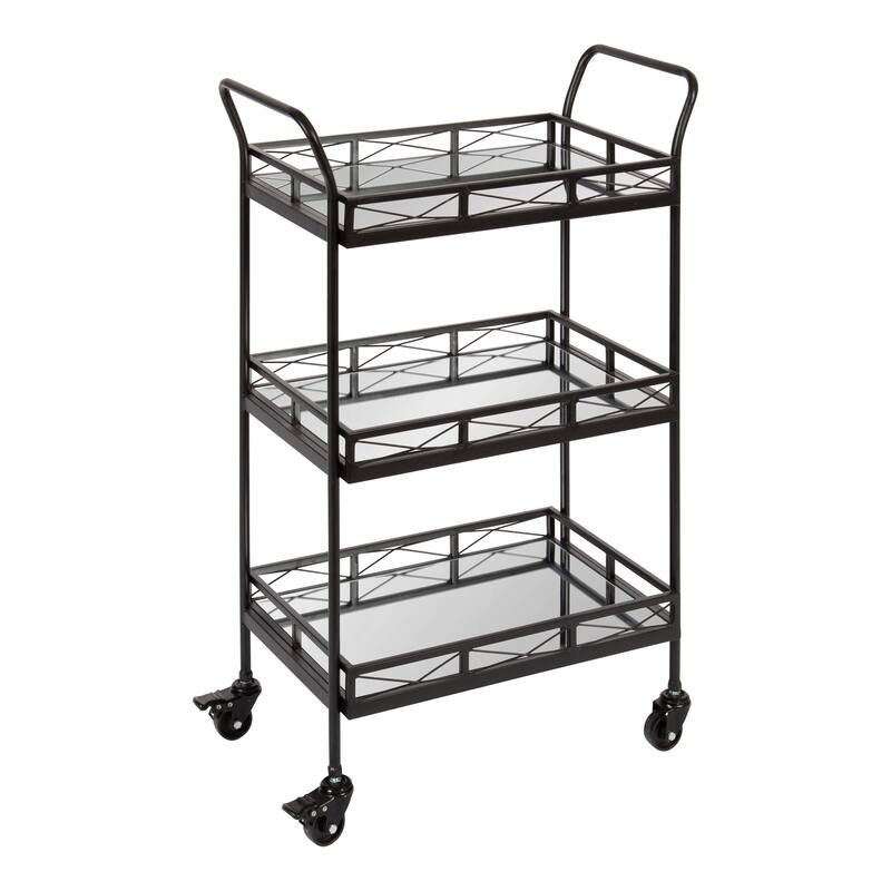 Kate and Laurel Ketia Metal and Glass 3-tiered Tray Bar Cart - Black- Assembly Required