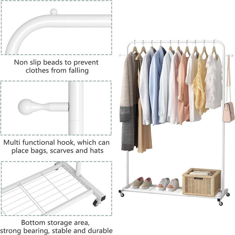 Clothing Rack with Bottom Mesh Storage Shelf - 39.76"D x 16"W x 64.56"H