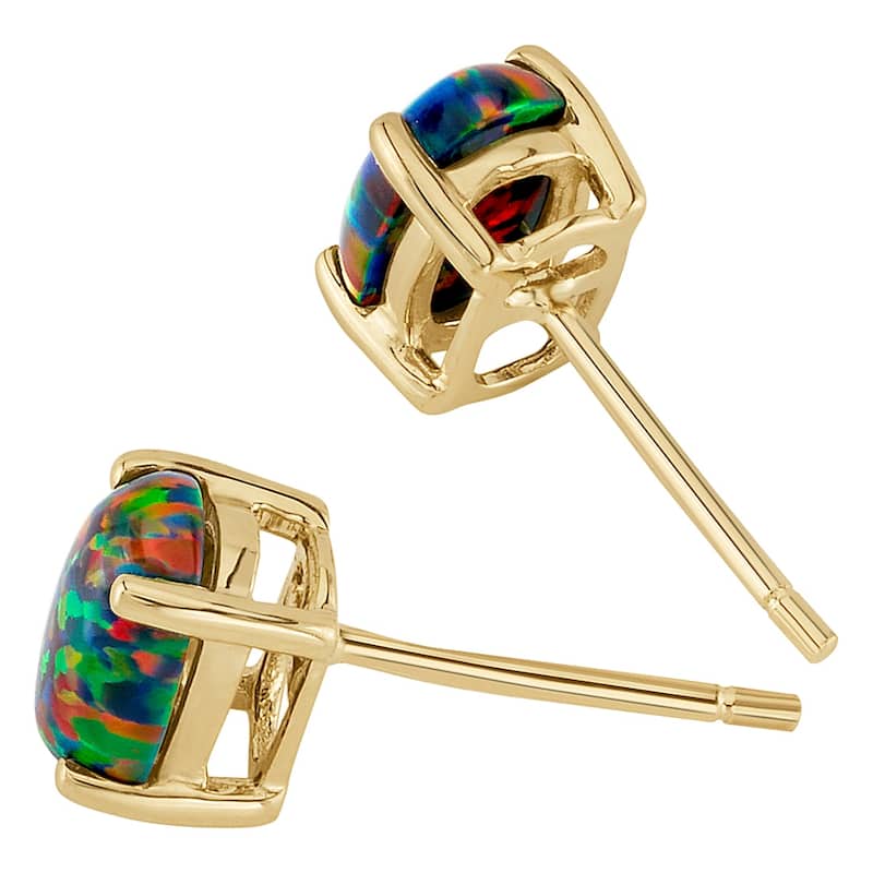 14k Yellow Gold Black Opal Stud Earrings 1 ct Oval Shape