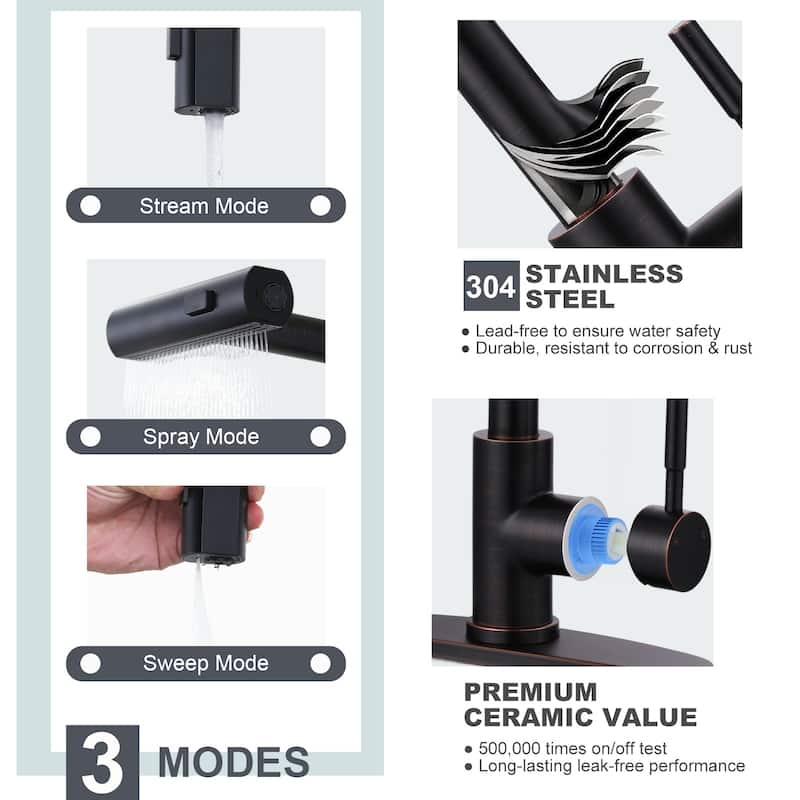 WOWOW Modern-Style Three-Function Pull-Down Kitchen Faucet with Filter Faucet