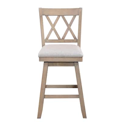 37.5" Brown High Double Cross Bar Stool with Swivel Seat
