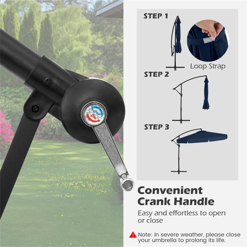 10ft Patio Cantilever Umbrella with Crank Handle and Adjustable Tilt Protective Cover Included