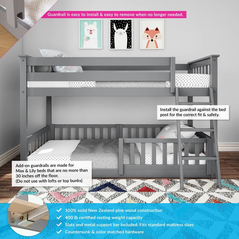 Max and Lily Twin over Twin Low Bunk with Guard Rails