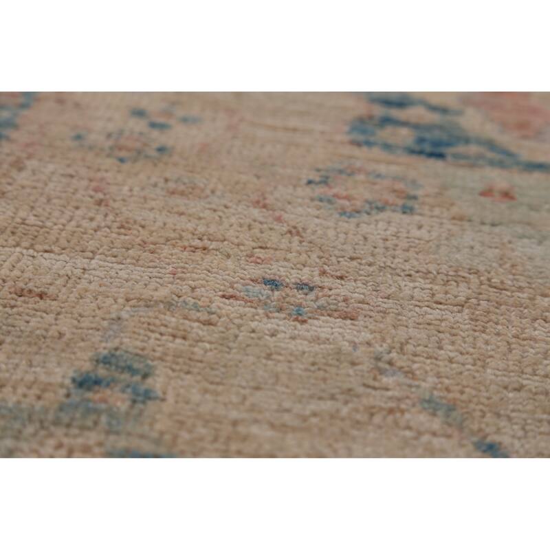 Hand Knotted Oriental 100% Wool Carpet Transitional Floral Beige & Ivories Oushak Runner Rug - 7' 11'' X 2' 6''