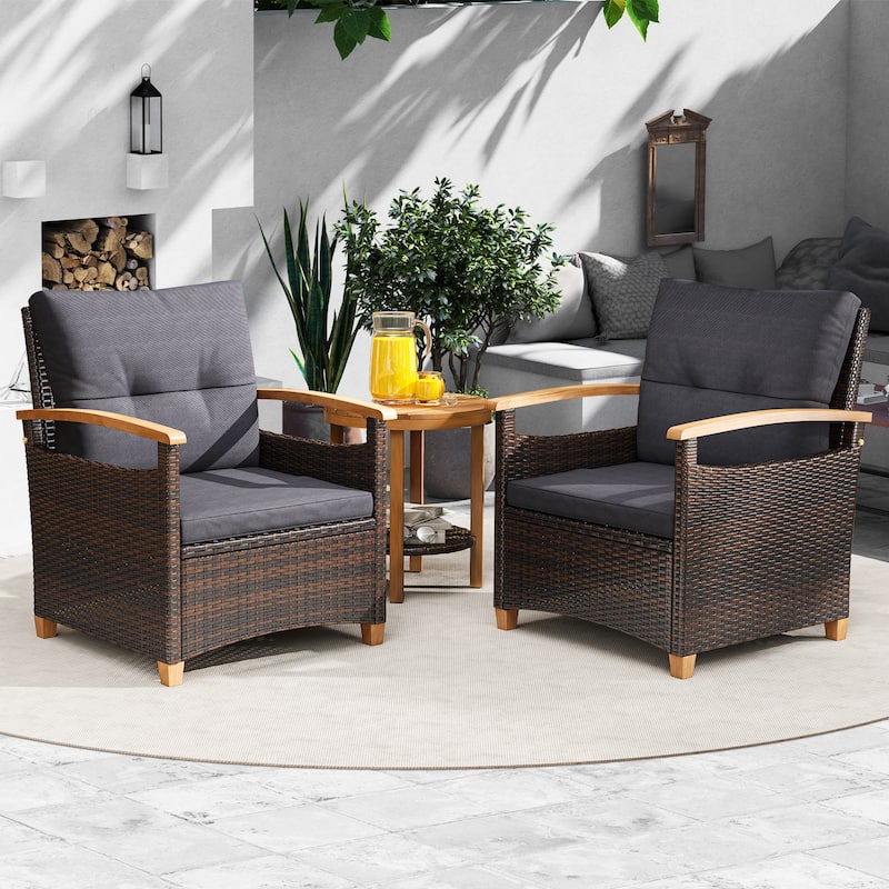 Wicker Bistro Set with Soft Cushions Comfort and Natural Aesthetics - 3 Pcs