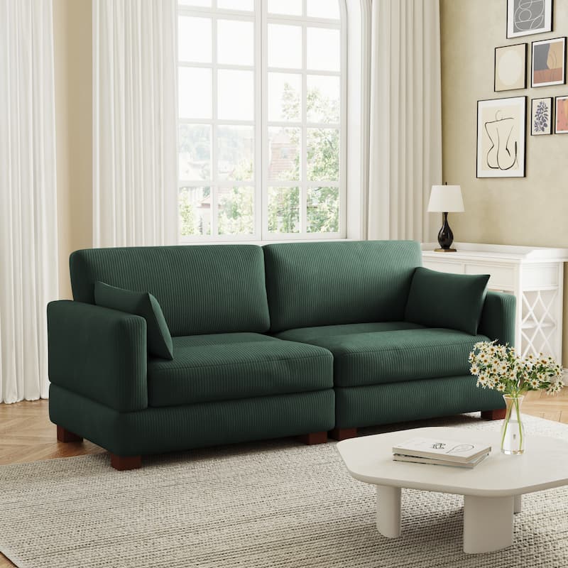 Corduroy Upholstered Modular Sectional Sofa for Living Room - HUNTER GREEN 2-PIECE