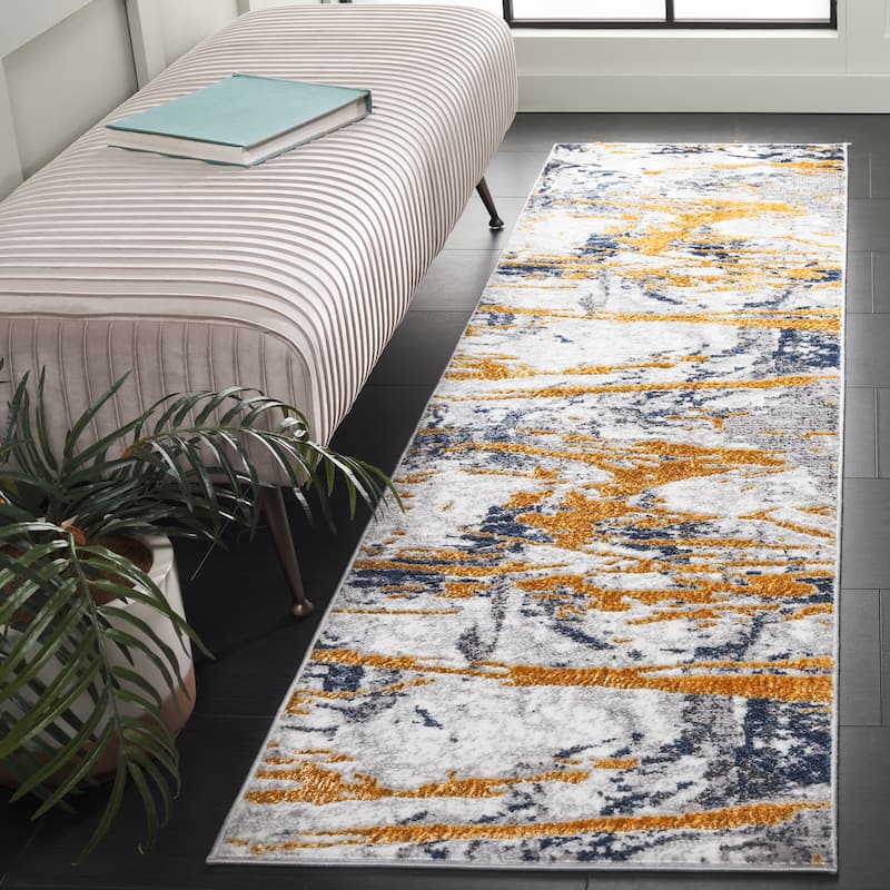 SAFAVIEH Amelia Valdina Modern & Contemporary Rug - 2'2" x 8' Runner - Ivory/Gold