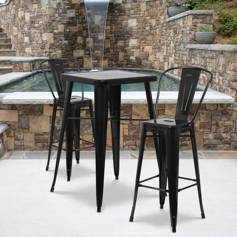 4 Pack 30" High Metal Indoor-Outdoor Barstool with Back - Kitchen Furniture - Black