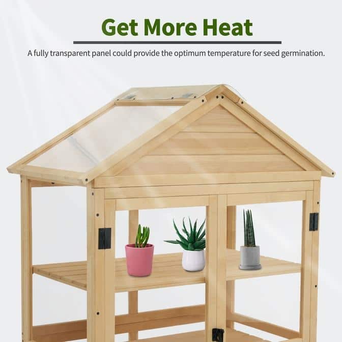 MCombo Cold Frame Greenhouse with Adjustable Shelves, Solid Wood 0847