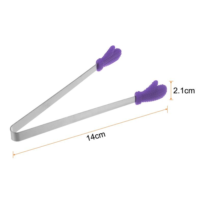 Mini Food Tongs 14cm Gloves Shape Stainless Steel with Silicon Tips - 5.5" - Purple