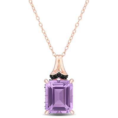 Miadora 6 1/8ct TGW Octagon-Cut Rose de France Black Sapphire Necklace Rose Silver