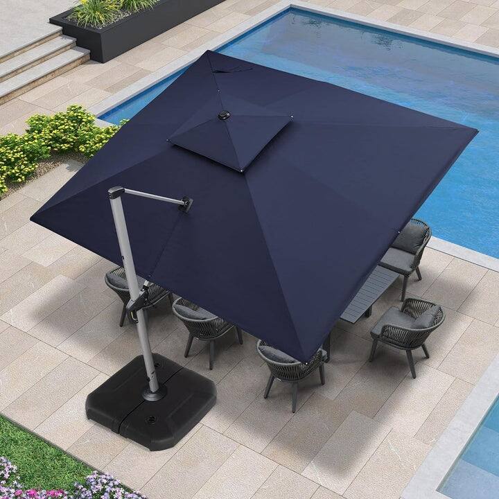 PURPLE LEAF Double Top 9x11/9x12/10x12/10x13ft Rectangle Umbrella Large Cantilever Outdoor Classic Umbrella - 10ft x 12ftNavy Blue