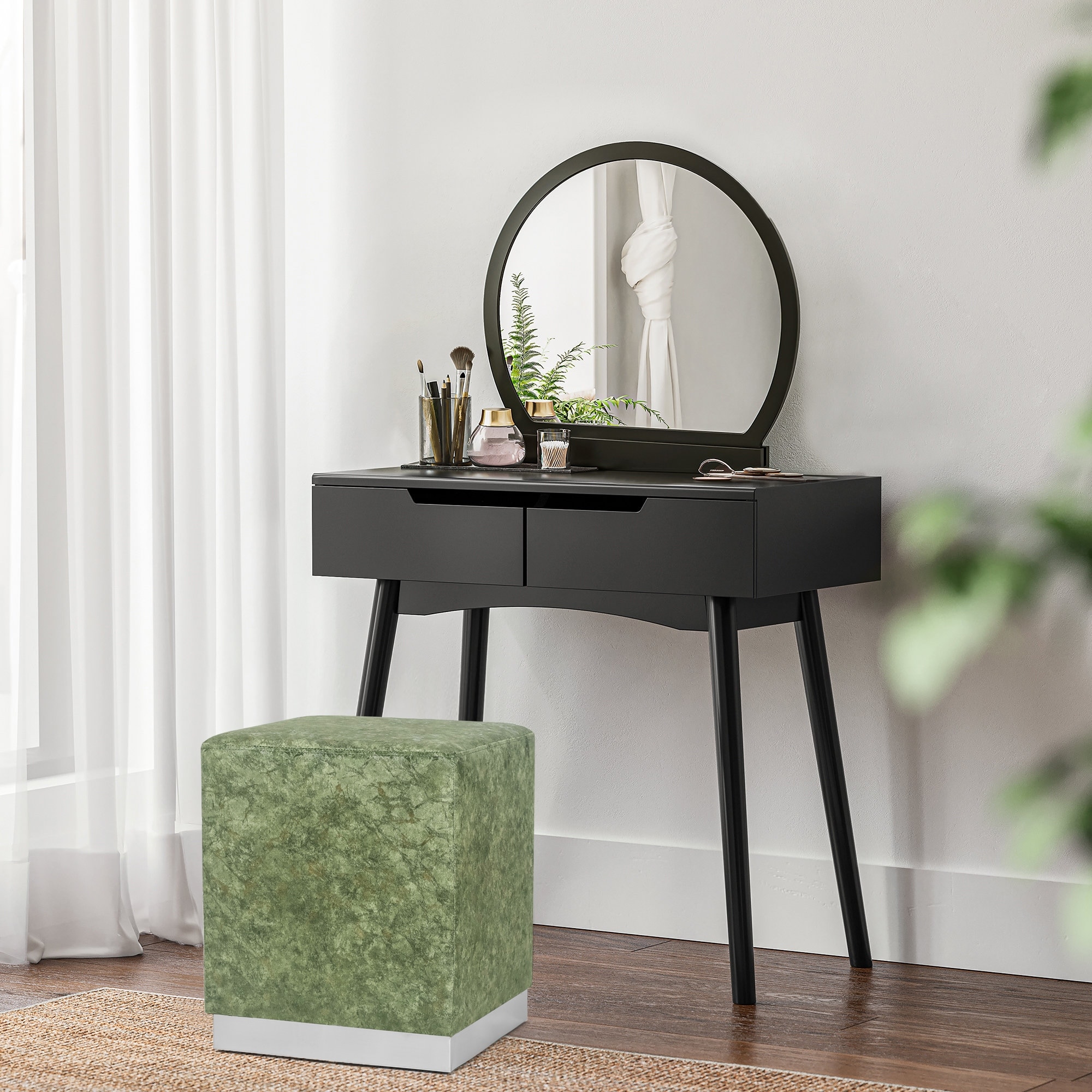 Adeco Ottoman Footrest Vanity Stool Gold Trim Footstool - Picture 19 of 19