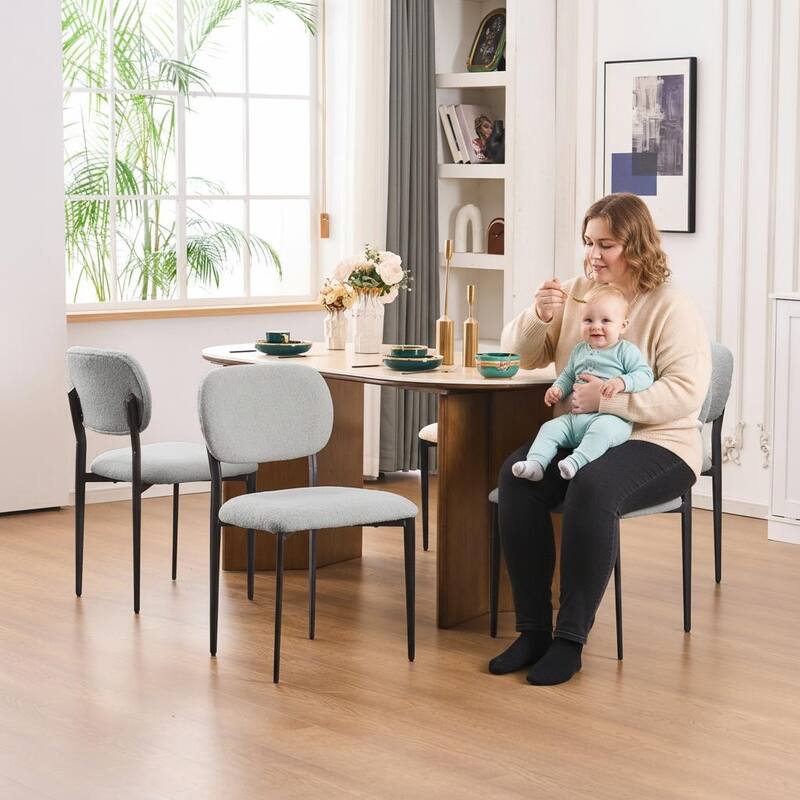 Upholstered Dining Chairs with Metal Legs, Sherpa Fabric Dining Chair Set with Backrest for Dining Room, Living Room Side Chair