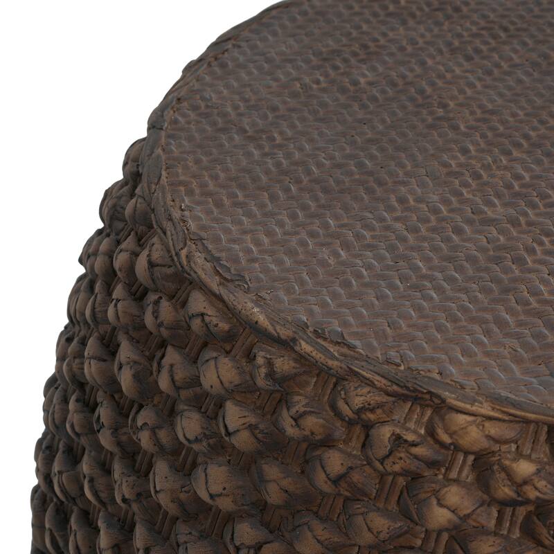 Faux Rattan Side Table for Both Indoor and Outdoor Use, Handmade MgO, Brown
