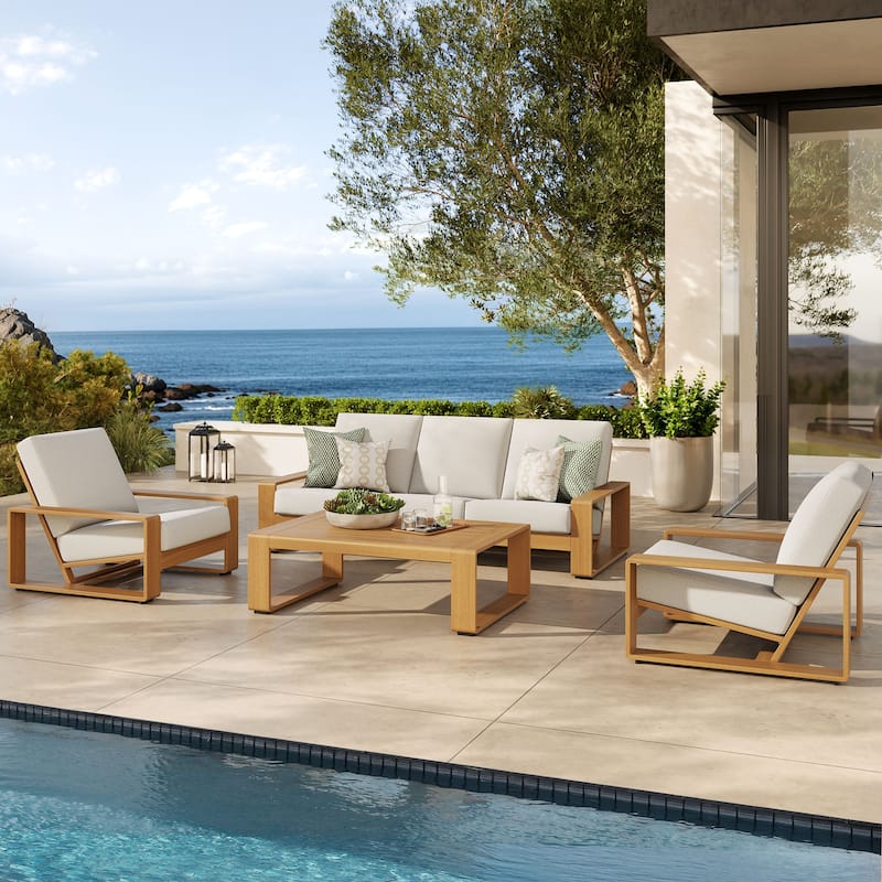 Lirienne 4-Piece Outdoor Patio Aluminum Faux Wood Furniture Set - Ivory Natural