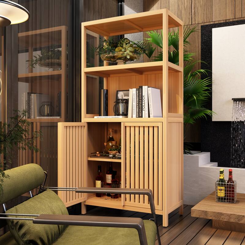 Versatile Bamboo Storage Solution: 2-Door Floor Cabinet for Bathroom, Kitchen & Entryway‌ - Neutral