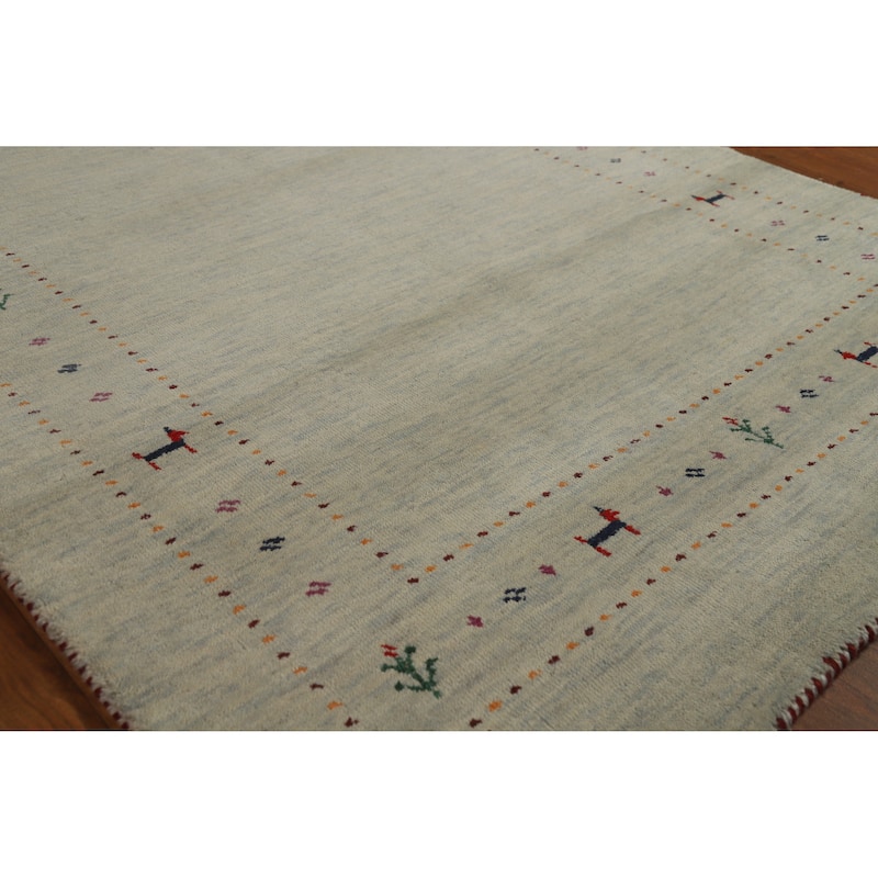 Hand Knotted Oriental 100% Wool Carpet Tribal Animal Pictorial Green Gabbeh Area Rug - 5' 10'' X 3' 11''