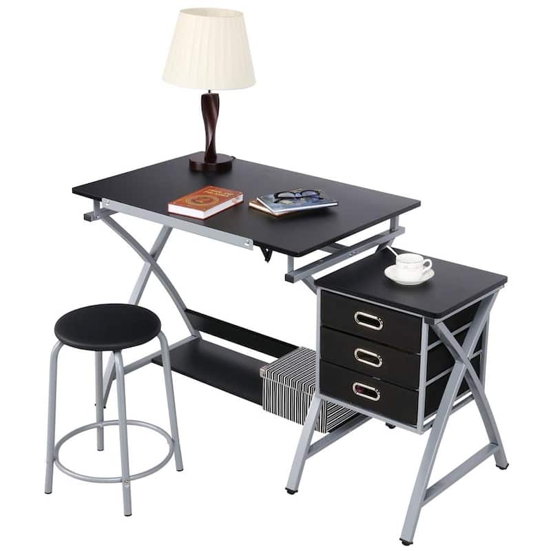 Yaheetech Adjustable Drafting TableStation Desk with Stool
