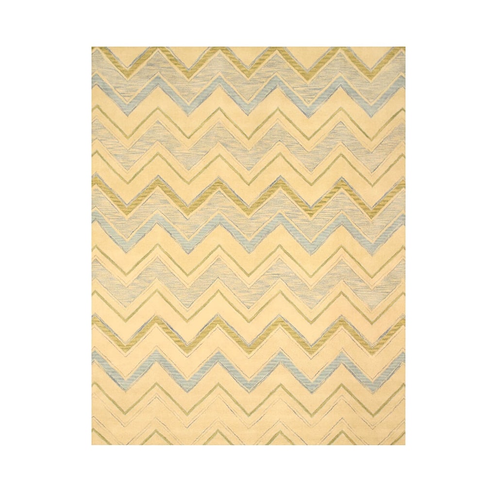 Ivory Hand Tufted Wool Chevron Rug 7'9 x 9'9 - Modern Geometric Pattern with Soft Pastel Accents and Plush Feel - N/A