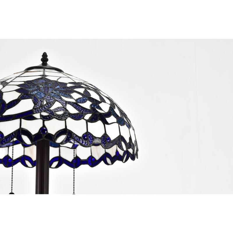 Rexi 18-inch Blue/White Flower Design Glass/Bronze Tiffany-Style Floor Lamp