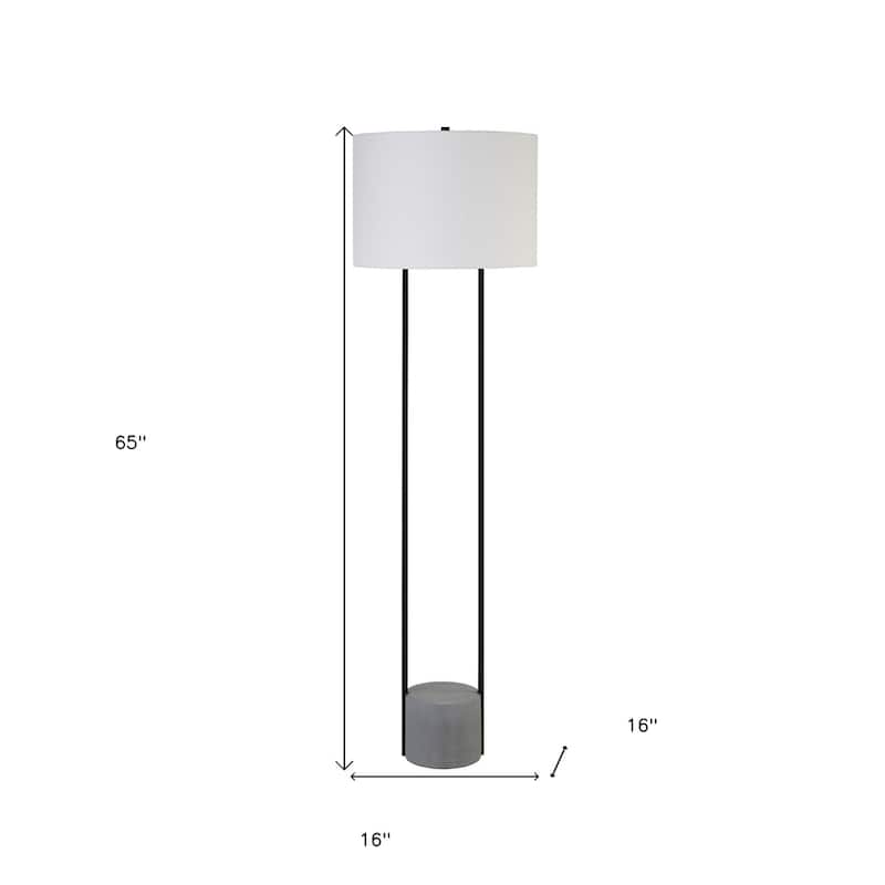 HomeRoots 65" Black Column Floor Lamp With White Frosted Glass Drum Shade - 65" Tall