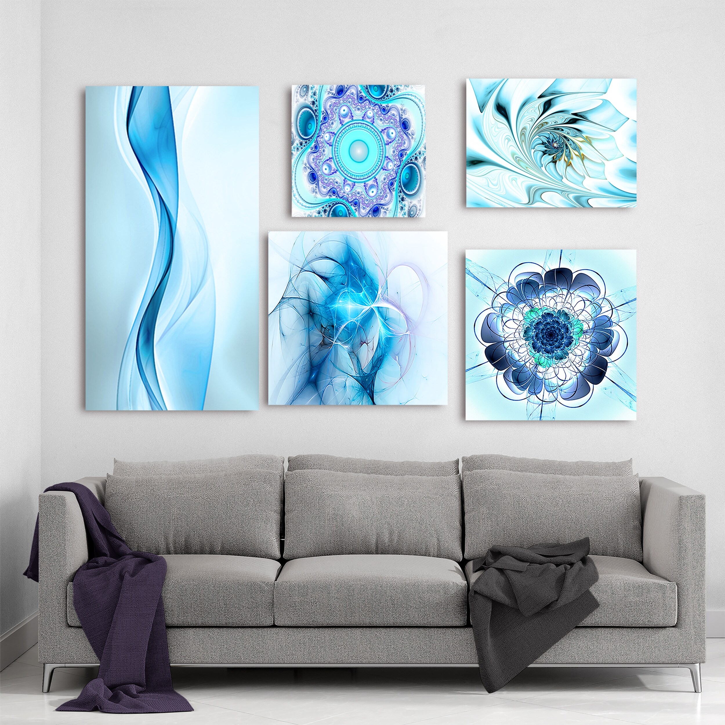 Shop Designart Blue Flower Collection Abstract Wall Art Set Of