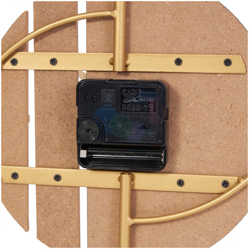 CosmoLiving by Cosmopolitan Black Wooden Two-Toned Geometric Decorative Clock with Wood Accents and Gold Semicircle Frame