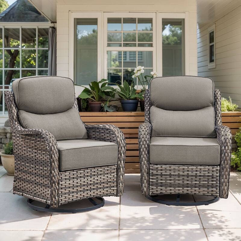 Arcadia Wicker Patio Swivel Glider Chairs with 6-Inch Cushions (2-Pack) - Gray Cushions - Gray Wicker