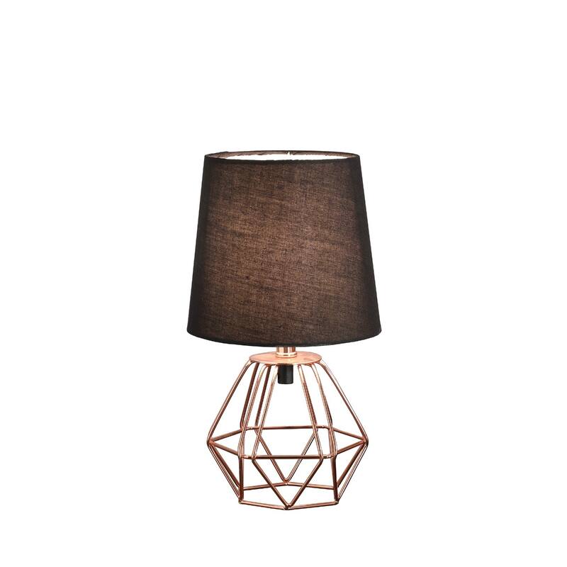 11'' Copper Geometric Table Lamp with Black Cotton Shade Modern Bedside or Desk Light with Inline Switch - 6.5" x 6.5" x 11.25"