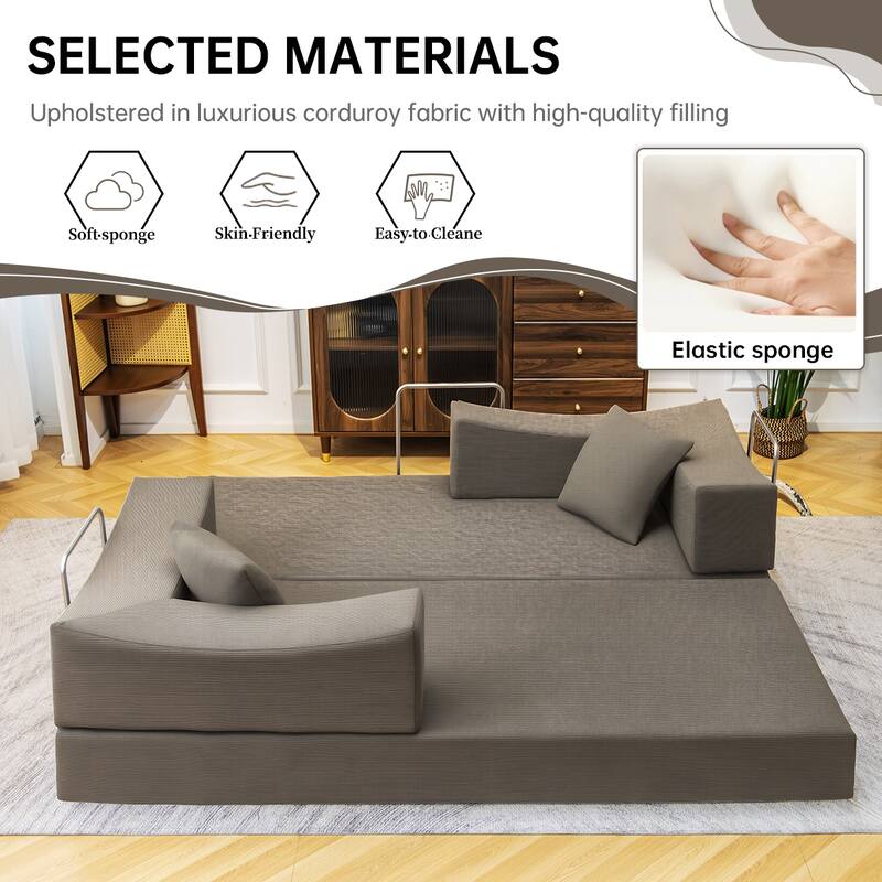 2-in-1 Convertible Sofa Bed, Memory Foam Mattress, No Assembly, Space-Saving for Living Room, Bedroom