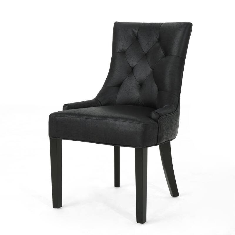 Chen Dining Chair Set of 2, Curved Back, Black Diamond Tuft Microfiber
