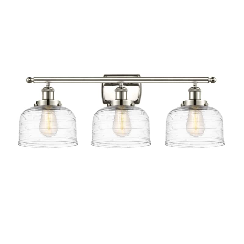 Innovations Lighting 916-3W-13-28 Bell Vanity Bell 3 Light 28" Wide - Polished Nickel / Clear Deco Swirl