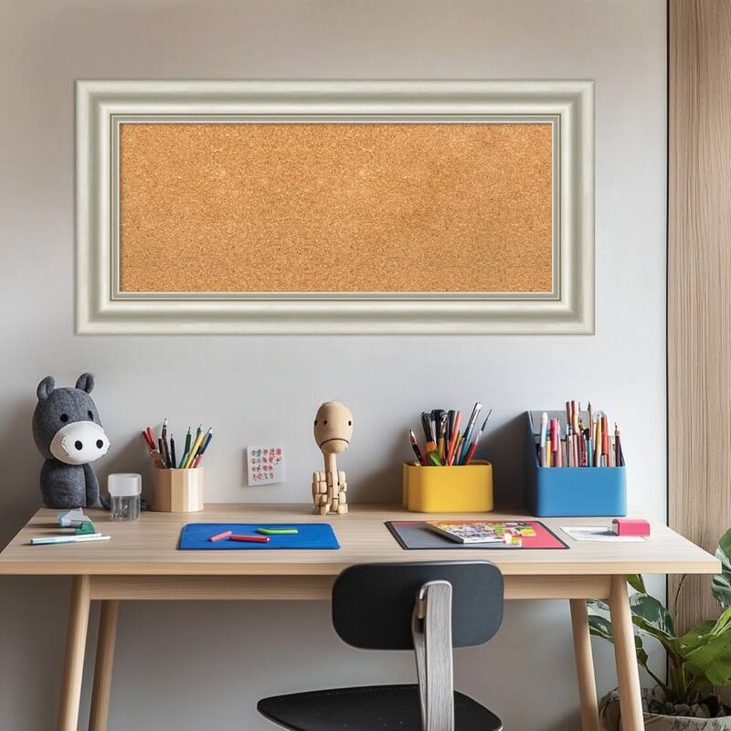 Sophia Silver Framed Cork Board - Bulletin Board, Organization Board, Pin Board