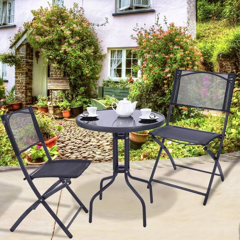Gymax Outdoor Patio Furniture 3PCS Garden Backyard Folding Bistro Set - Set of 3 - Black