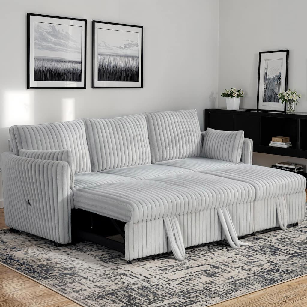 DH BASIC Modern Faux Fur Polyester Modular Sofa with Pull Out and USB Ports by Denhour