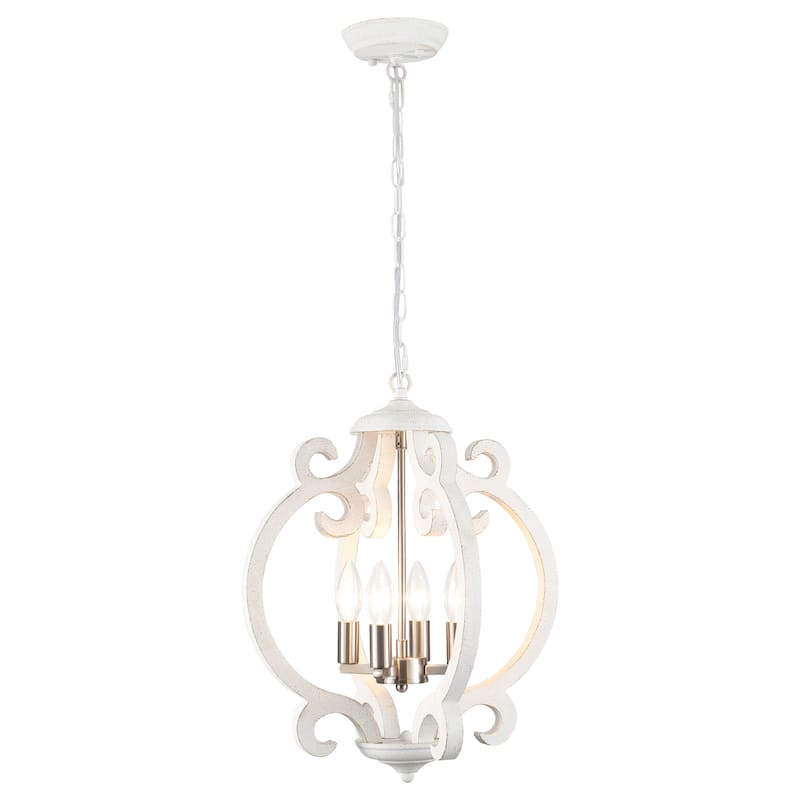 4-Light Antique Wood French Country Chandelier Vintage Pendant for Dining Room