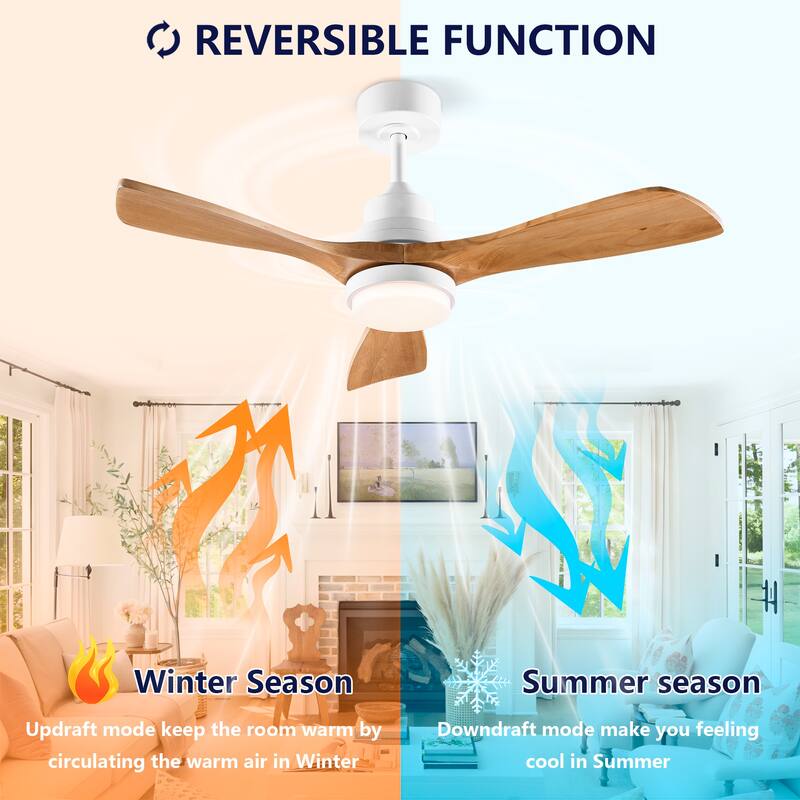 42 Inch Modern Ceiling Fan With 3 Color Dimmable 3 Solide Wood Blades Remote Control Reversible DC Motor With Led Light