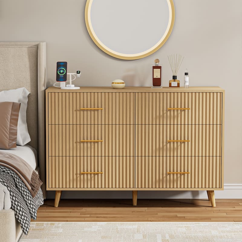 Modern Vertical Stripe 6-Drawer Dresser Multipurpose Storage