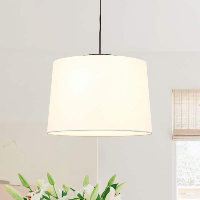 Coastal-style 3-Light Tapered Linen Fabric Pendant - 19.7 in