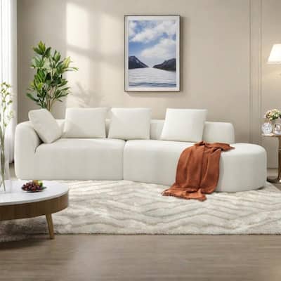 116" Pearl Upholstery Curved Sectional Sofa with Chaise Lounge, High-Density Compressed Sponge Design