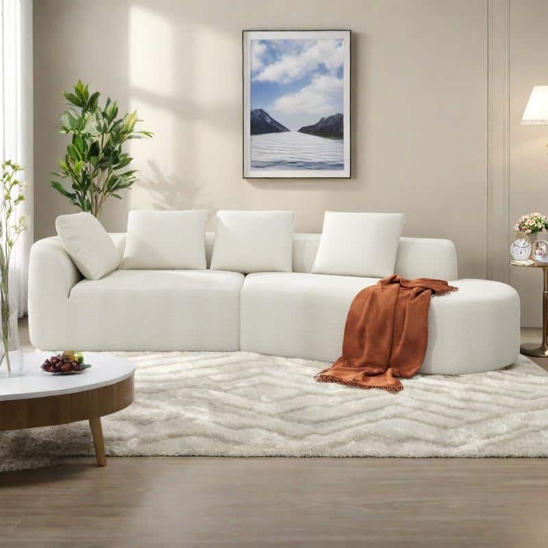 116" Pearl Upholstery Curved Sectional Sofa with Chaise Lounge, High-Density Compressed Sponge Design