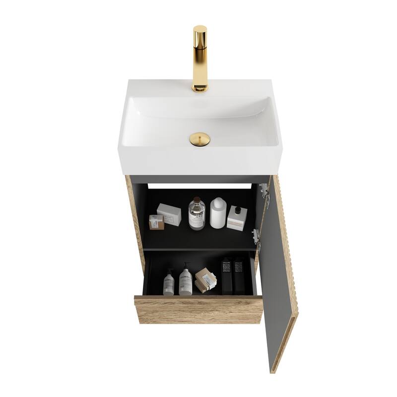 20" Striped Bathroom Vanity with White Ceramic Sink, Freestanding Bathroom Cabinet for Modern Bathroom