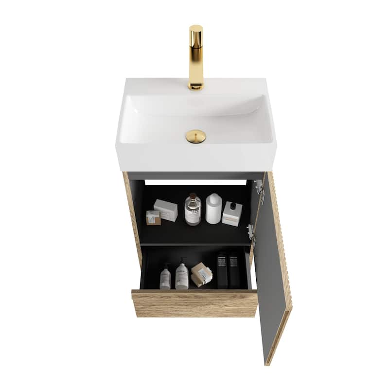 20" Striped Freestanding Bathroom Vanity with Ceramic Sink, Modern Bathroom Storage Cabinet