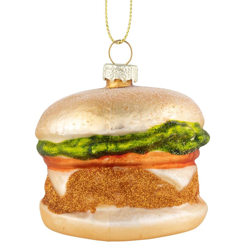 2.5" Juicy Golden Cheeseburger Hanging Glass Christmas Ornament