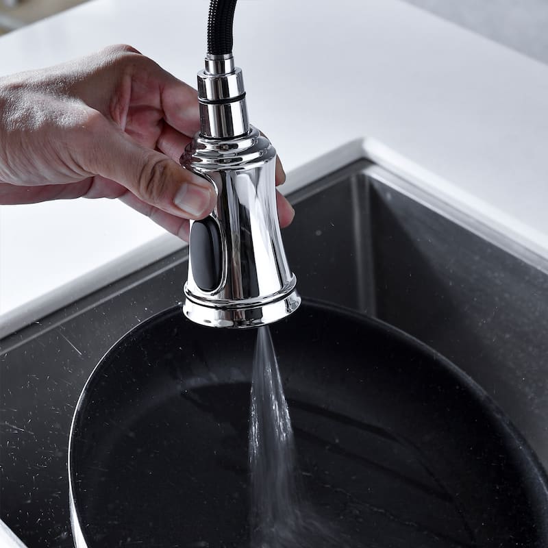 Chrome Bridge Kitchen Faucet with Pull-Down Sprayhead