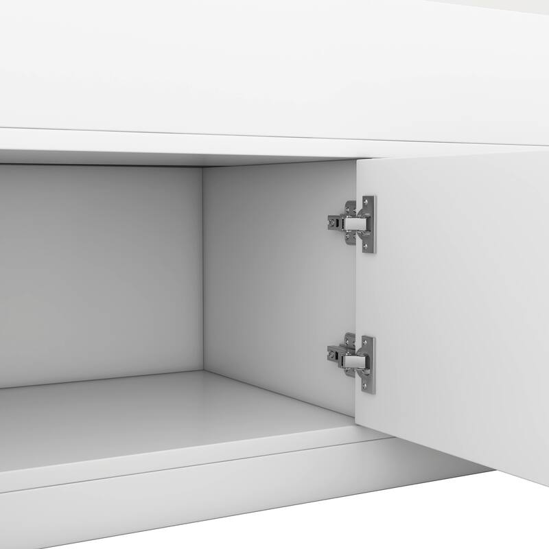 Twin Size Platform Bed Frame with Storage, Bookcase Headboard, Four Drawers, White