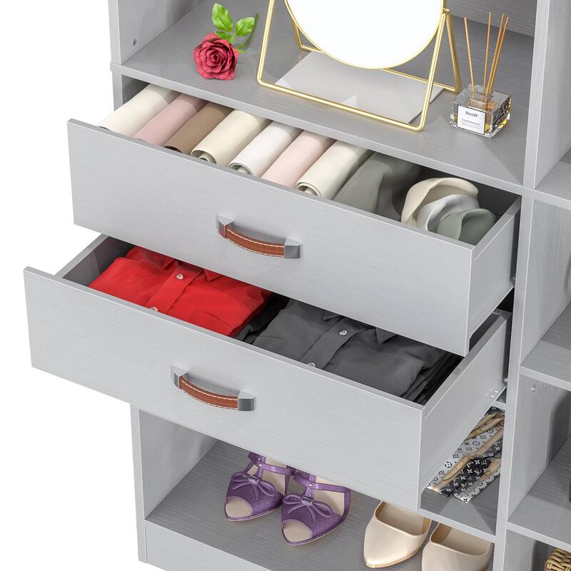 79''W Set of 2 Freestanding Closet System with Drawers, Reversible Wardrobe for Walk-in/ Reach-in Closet